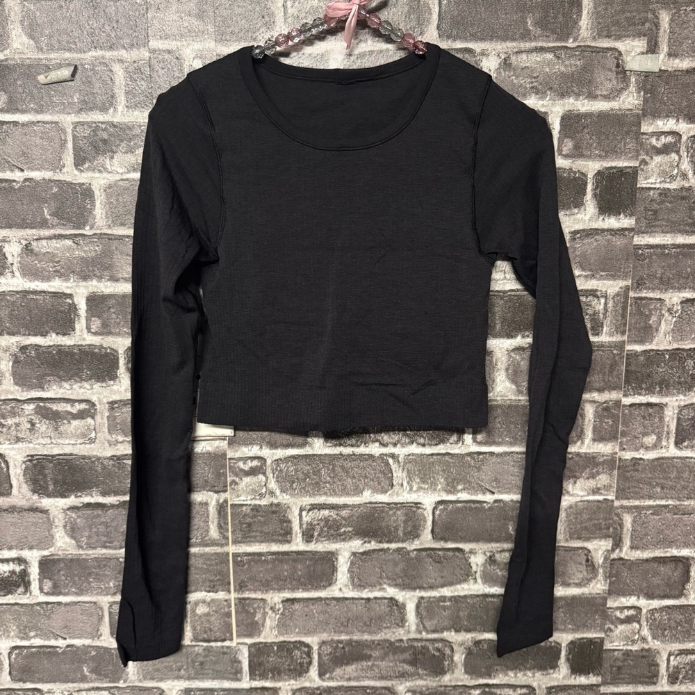Lululemon Ebb to Street Long Sleeve shirt crop gray shelf bra